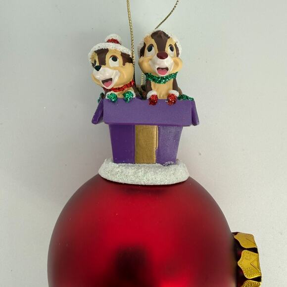 Disney Chip & Dale in Gift Box Red Ball Ornament – Christmas Holiday Decoration - Picture 8 of 12